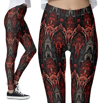Red, Black and Grey Gothic Girls Filigree Lace Leggings