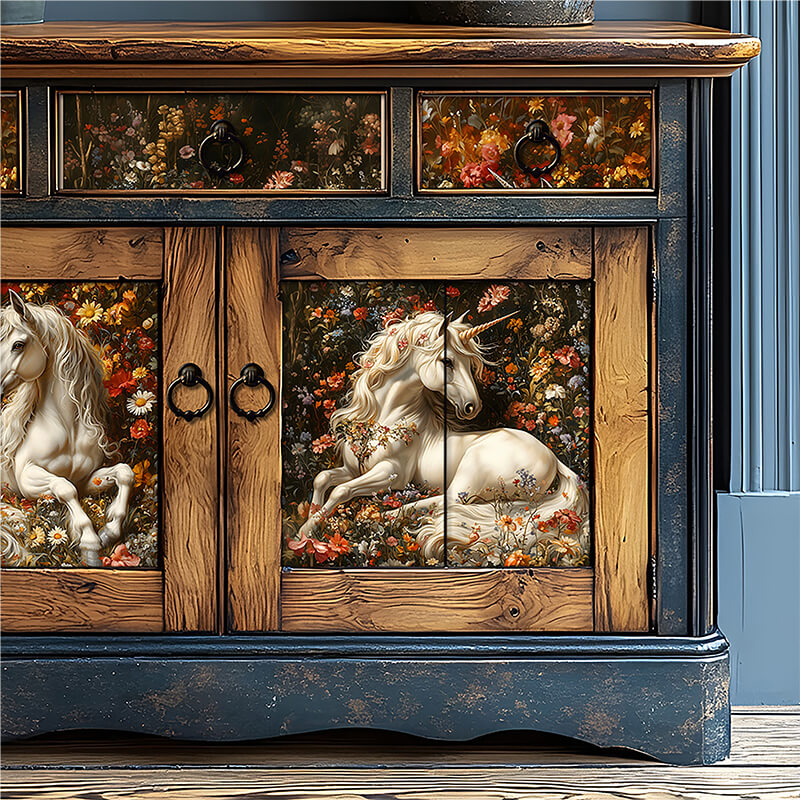 White Unicorn Floral Meadow Fantasy Art Fairytale Tissue Paper