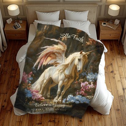 Magical Fairytale Unicorn Nursery or Teen Fleece Blanket