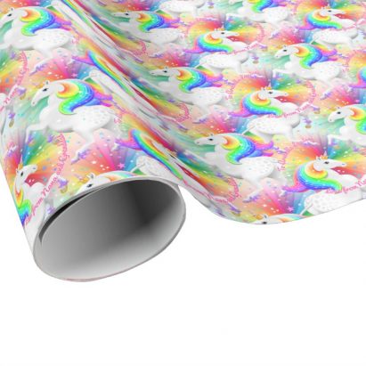 Starburst Unicorn Princess Rainbow Wrapping Paper