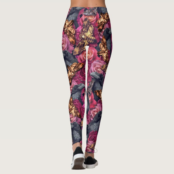 Large Pattern Dusky Gothic Death Head Hawk Moth Leggings - Image 2