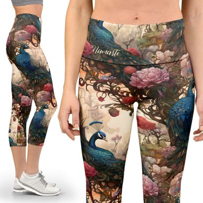 Personalised Victorian Vintage Peacock Pattern Capri Yoga Leggings
