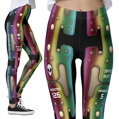 Multicolored Rainbow Metal Space Girl Grungy Robot Leggings