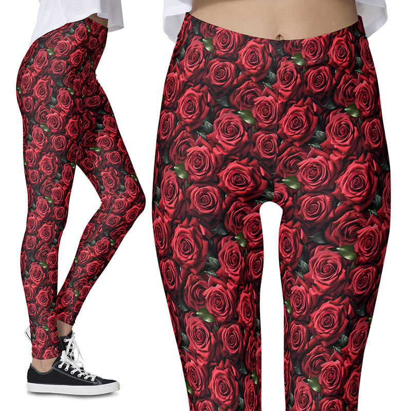 Romantic Red Roses Gothic Alternative Vintage Floral Leggings