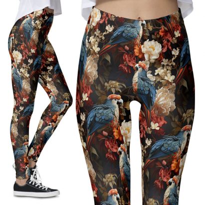 Vintage Parrot Floral Bohemian Bright and Beautiful Leggings