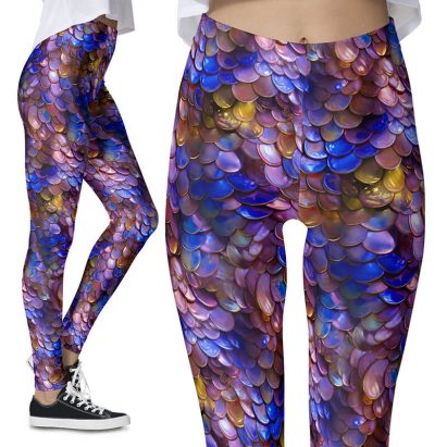 Purple Blue Gold Mermaid Scales Fantasy Costume Party Leggings