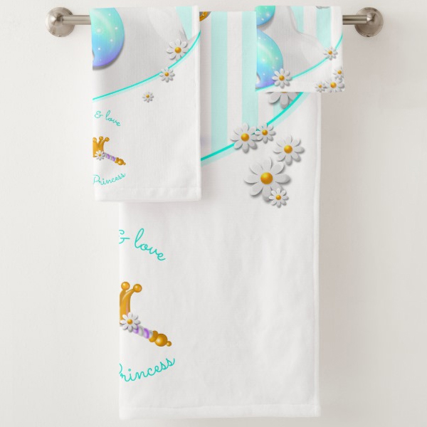Teal and Turquoise Striped Unicorn Princess Bath Towel Set