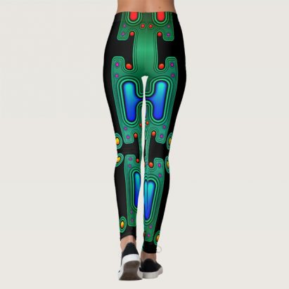 Alternative view of Green and Blue Mechanical Android Futuristic Robot Leggings