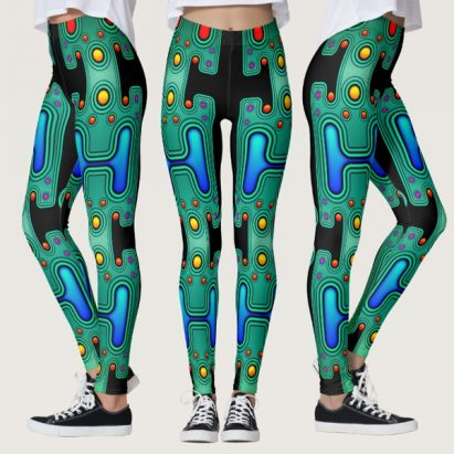 Green and Blue Mechanical Android Futuristic Robot Leggings
