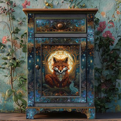 Magical Celtic Fox Moonlit Folk Art Decoupage Tissue Paper