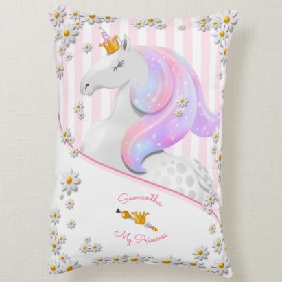 Alternative view of Personalised Pink Princess Unicorn Personalised Striped Cushion