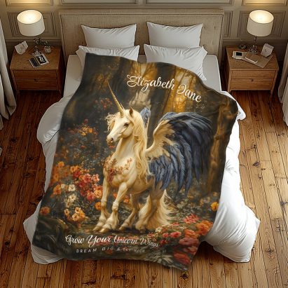 Romantic Fairy Tale Forest Unicorn With Wings Fleece Blanket