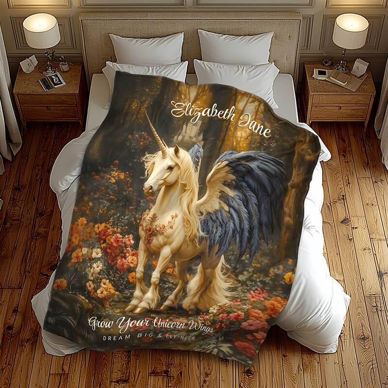 Romantic Fairy Tale Forest Unicorn With Wings Fleece Blanket
