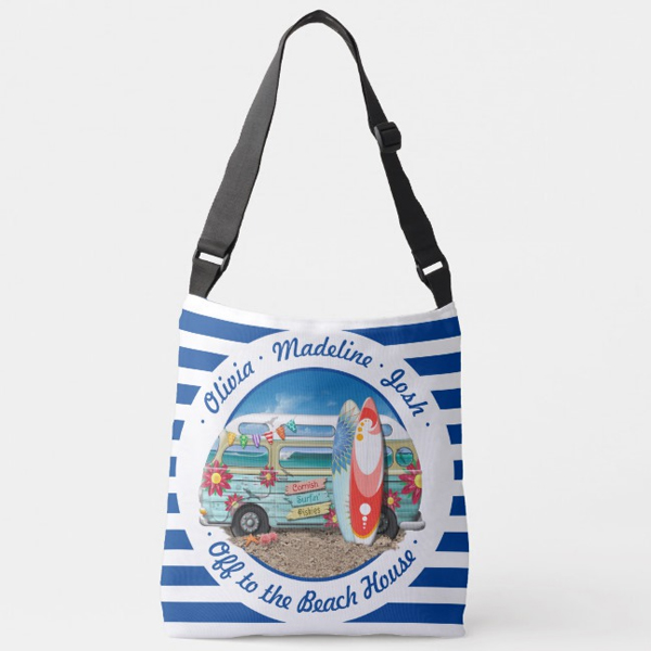 Nautical Striped Summer Beach Surfer Camper Van Beach Bag