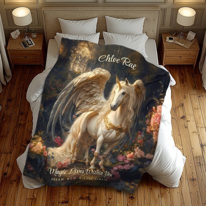 Classic Winged Unicorn Magical Fairytale Horse Fleece Blanket