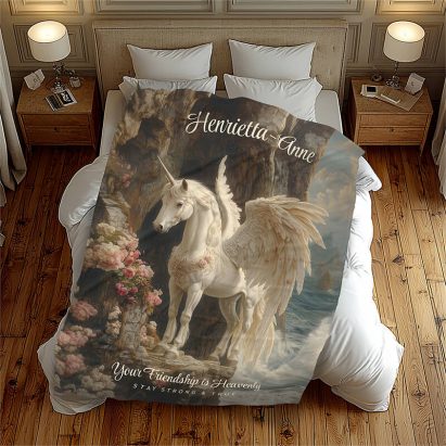 White Pegasus Heavenly Unicorn Seascape Scene Fleece Blanket