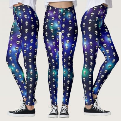 Cosmic Alien Head Emoji Celestial Galactic Leggings