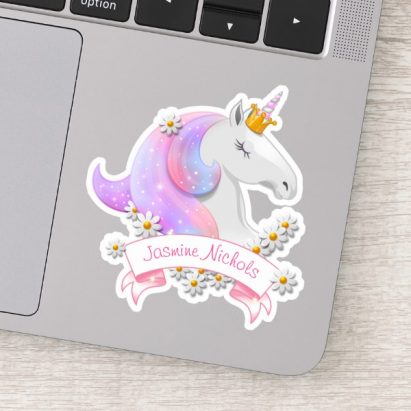 Personalised Pretty Pink Unicorn Princess Sparkles Sticker