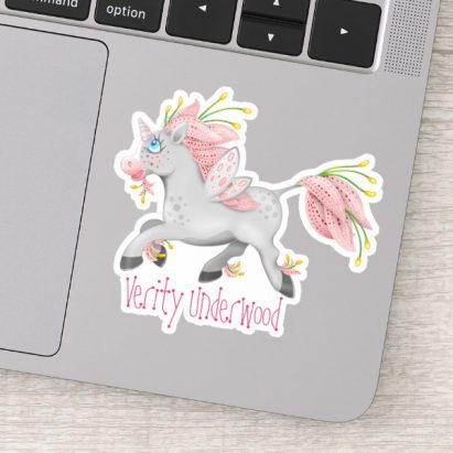 Personalised Running Pink Fairy Flower Unicorn Sticker