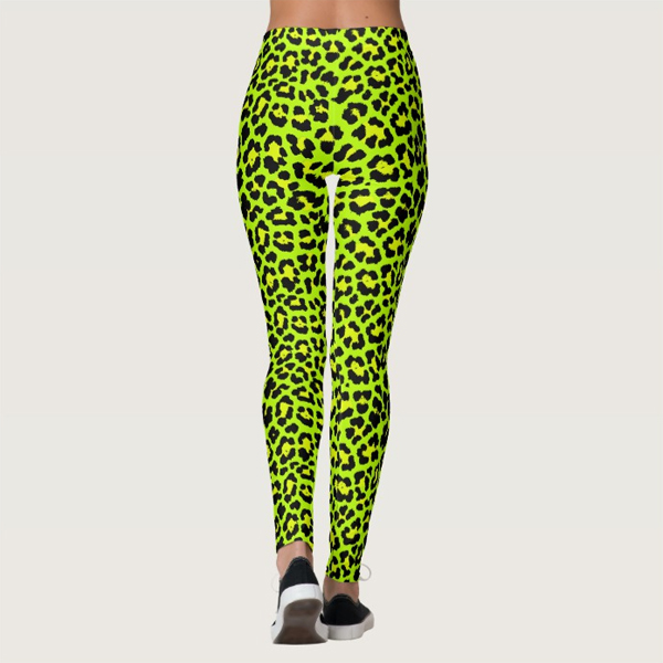 Throwback 80s Lime Green Punk Leopard Print Leggings - Image 2