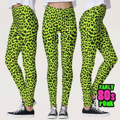 Throwback 80s Lime Green Punk Leopard Print Leggings