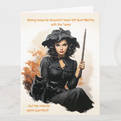 Personalised Black Cats Purrfect Babysitter Halloween Card