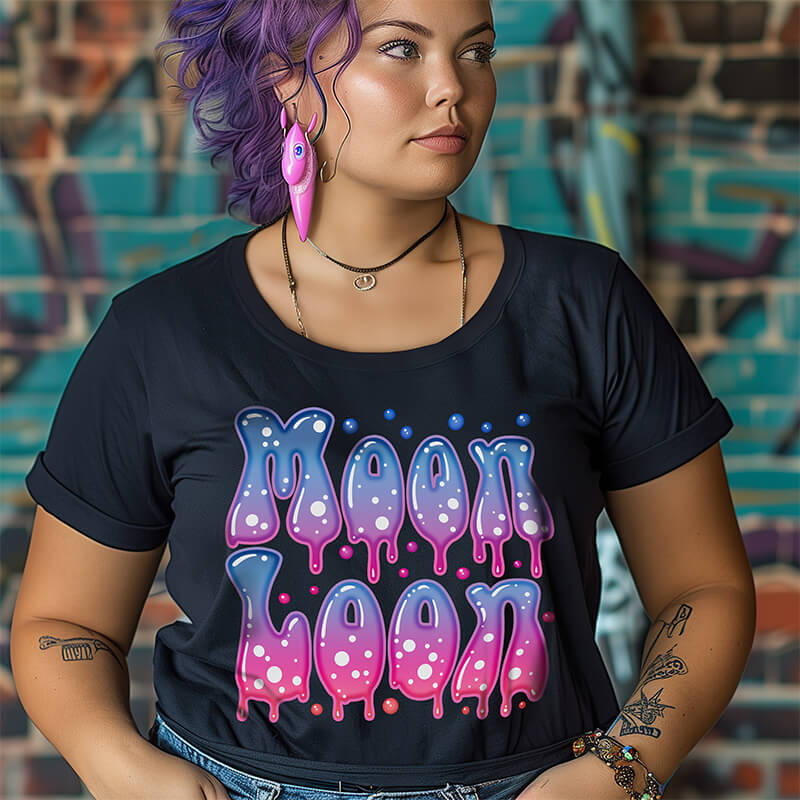 Celestial Moon Loon 70s Inspired Plus Size T-Shirt