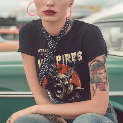 Personalised Attack of the Vampires Mid Century Vintage Rockabilly T-Shirt