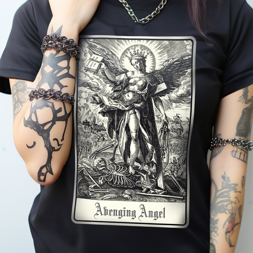 Personalised Avenging Angel Victorian Religious Art Gothic Tarot Card T-Shirt