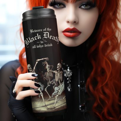 Black Death Dancing Skeletons Halloween Thermal Tumbler