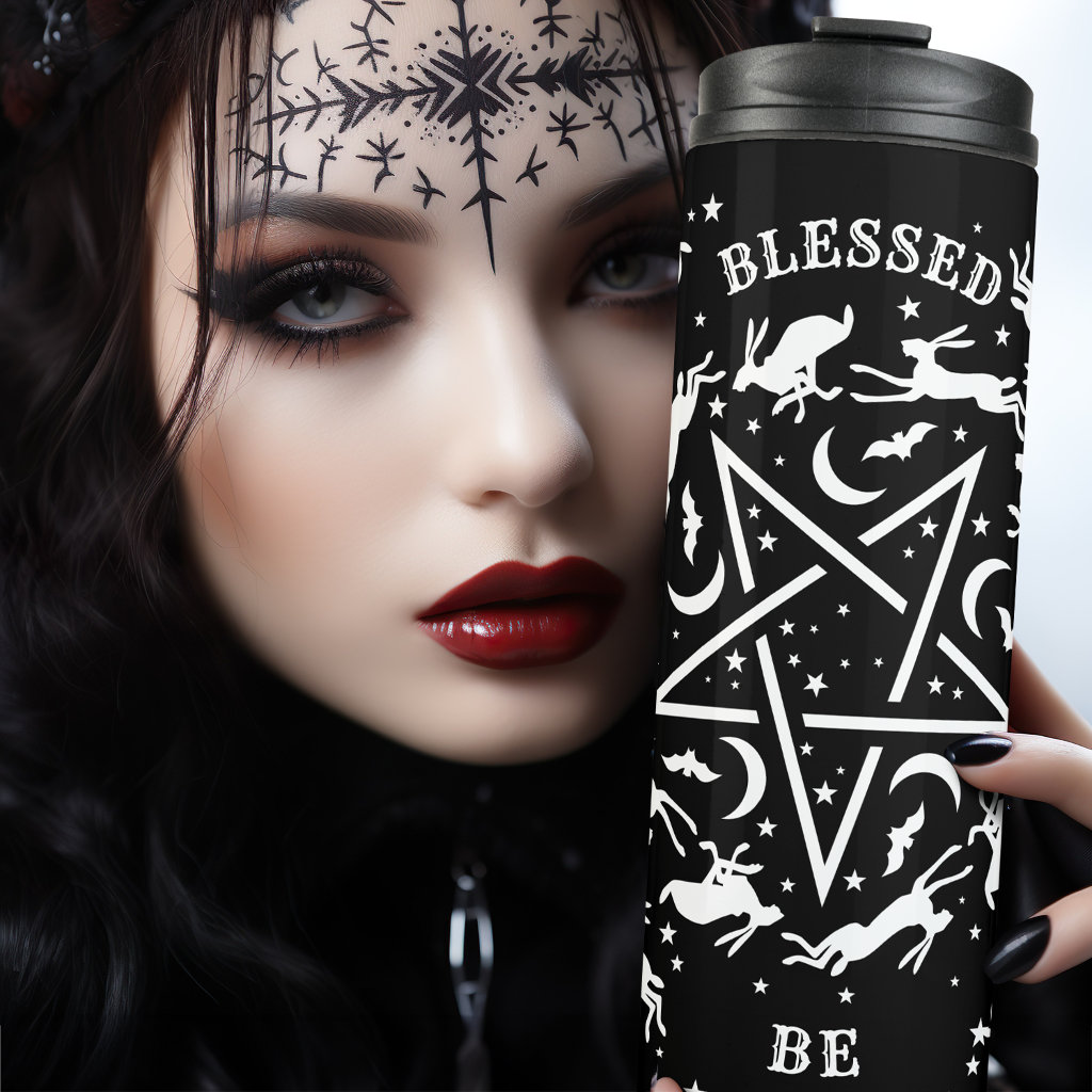 Personalised Witchy Gothic Pentagram Pagan Hares Thermal Tumbler