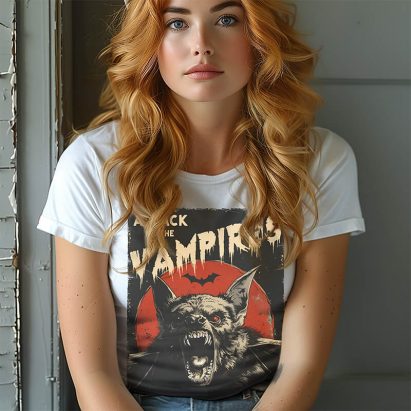 Personalised Attack of the Vampires Vintage Rockabilly White T-Shirt