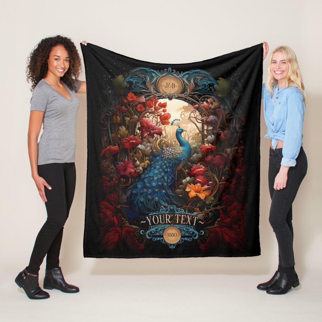 Personalised Elegant Vintage Victorian Peacock Fleece Blanket