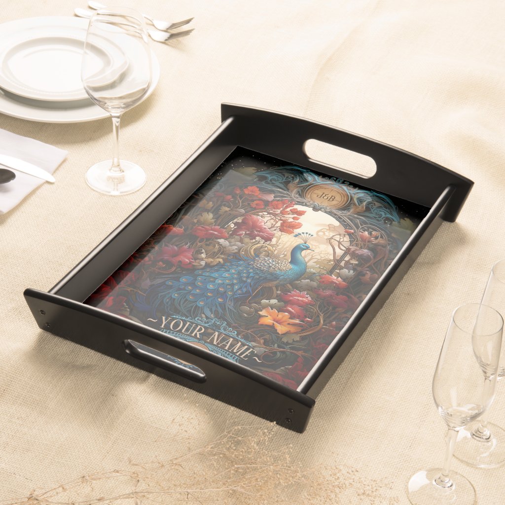 Personalised Elegant Vintage Victorian Peacock Serving Tray