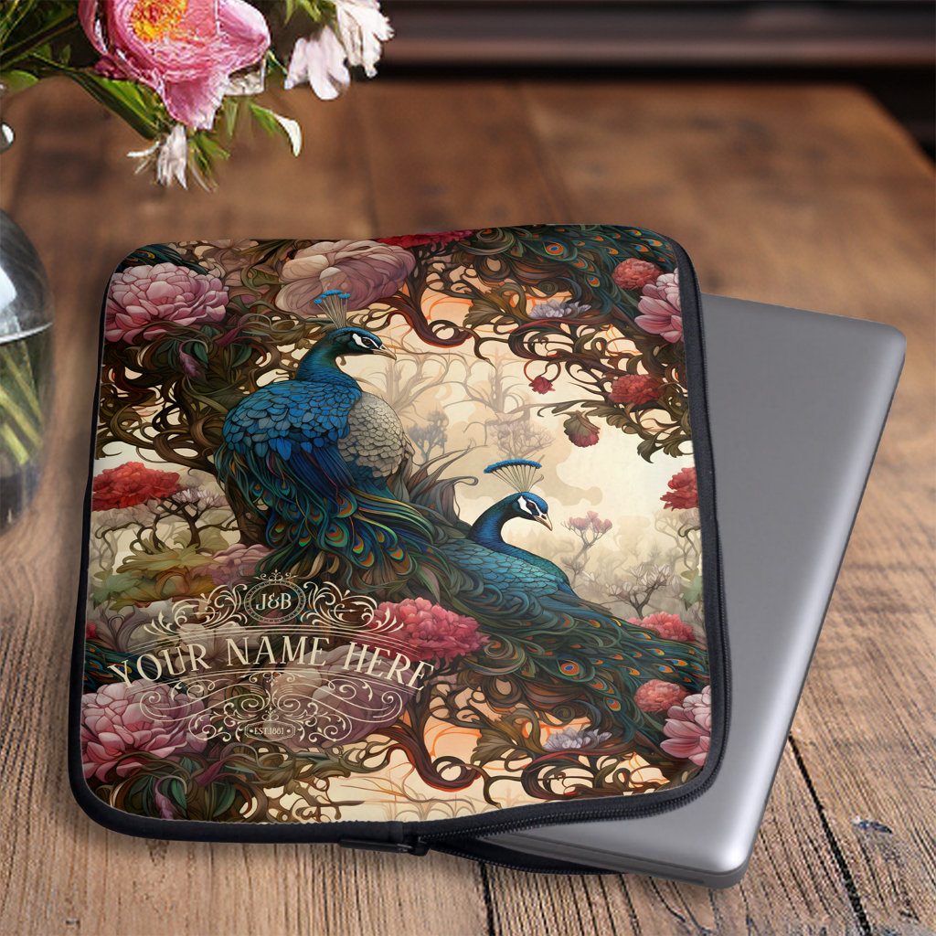 Personalised Elegant Vintage Victorian Peacocks Laptop Sleeve