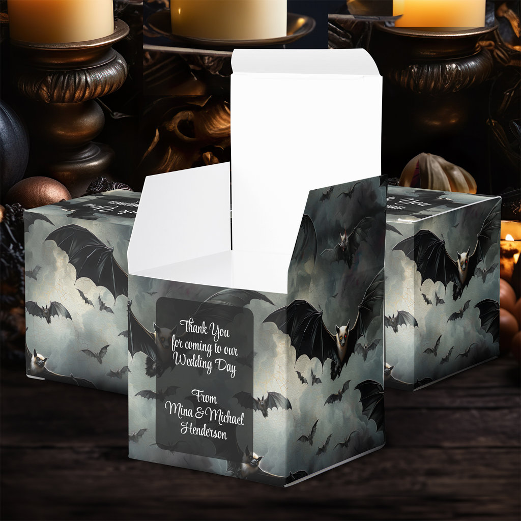 Enchanting Flying Vampire Bats Gothic Wedding Cube Favor Box