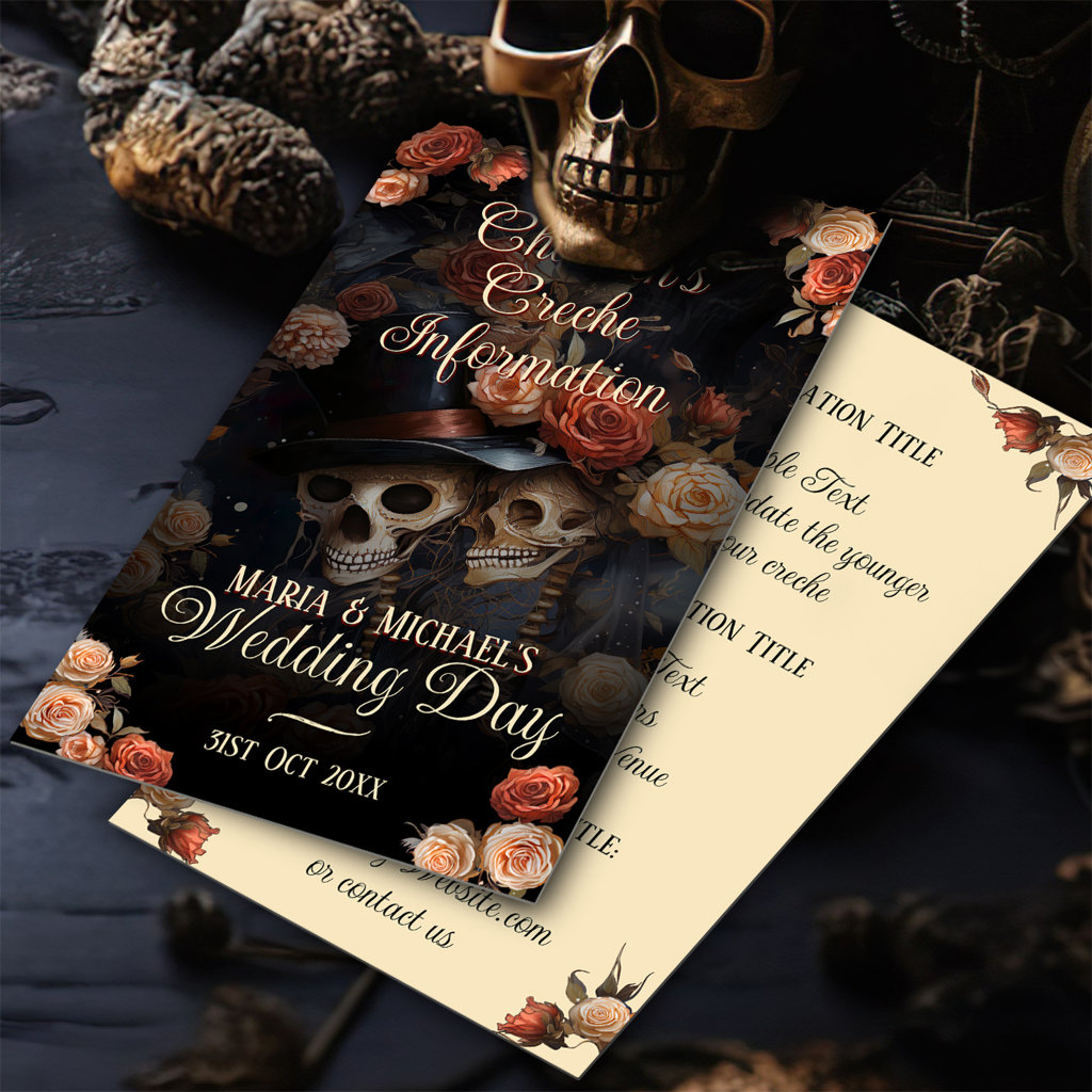 Personalised Gothic Vintage Kissing Skeletons Wedding Enclosure Card