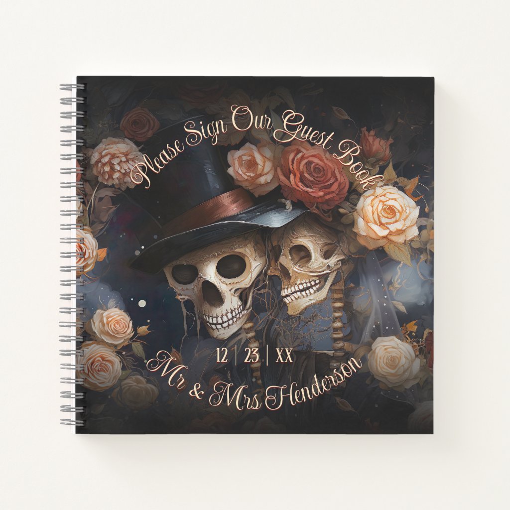 Gothic Wedding Vintage Kissing Skeletons Guestbook Notebook