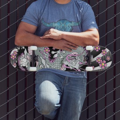 Grey Dragon Tattoo Art Skateboard Deck