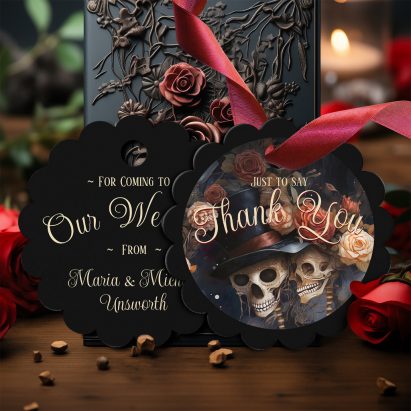Personalised Kissing Skulls Gothic Wedding Floral Favor Tags