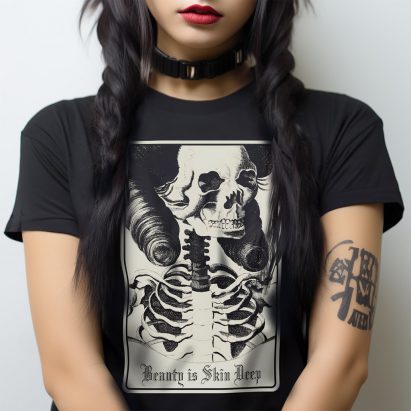 Macabre Skeleton Skull Beauty Tarot Card Victorian Goth T-Shirt