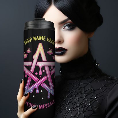 Pink Creepy Kawaii Pentagram UFO Space Goth Thermal Tumbler