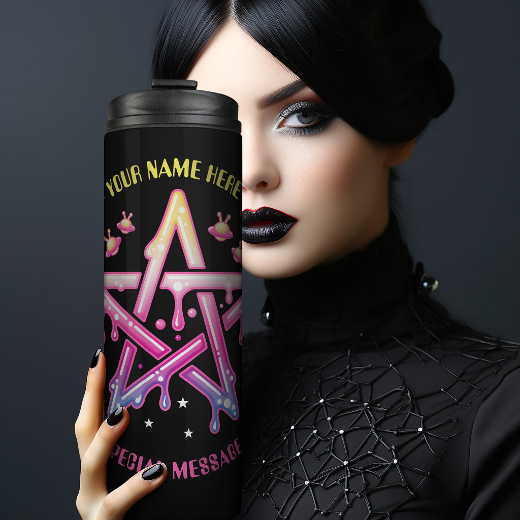 Pink Creepy Kawaii Pentagram UFO Space Goth Thermal Tumbler