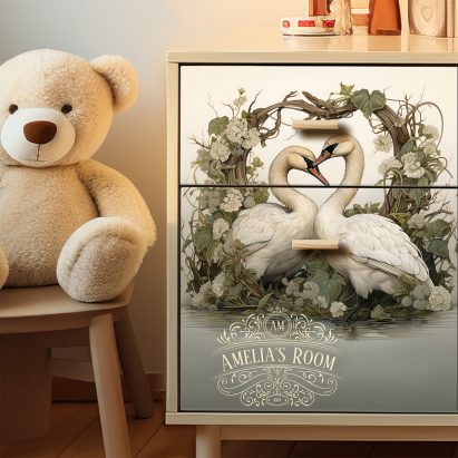 Personalised Swans in Love Elegant Vintage Victorian Tissue Paper