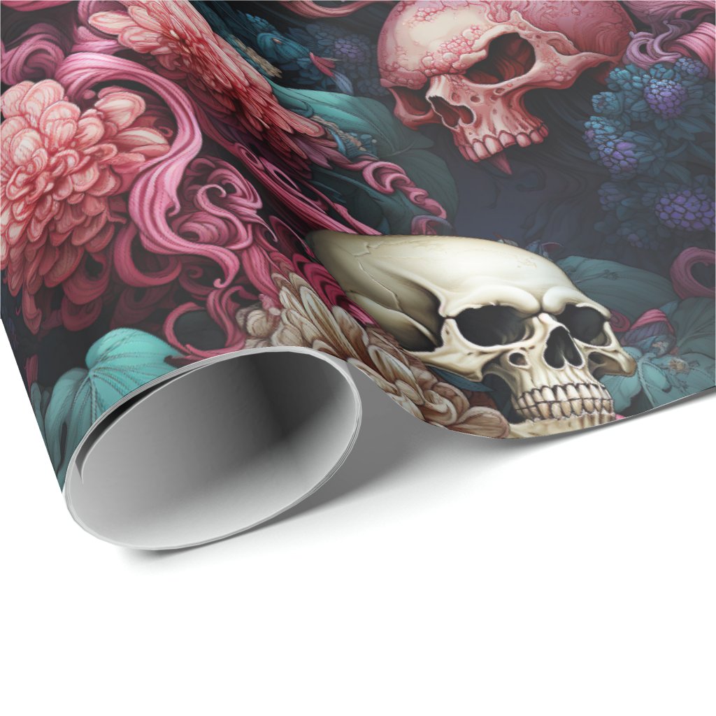 Underwater Skulls with Coral and Floral Wrapping Paper