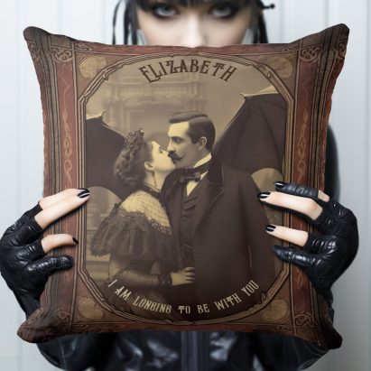 Vintage Romantic Dracula Kissing Vampire Gothic Throw Pillow