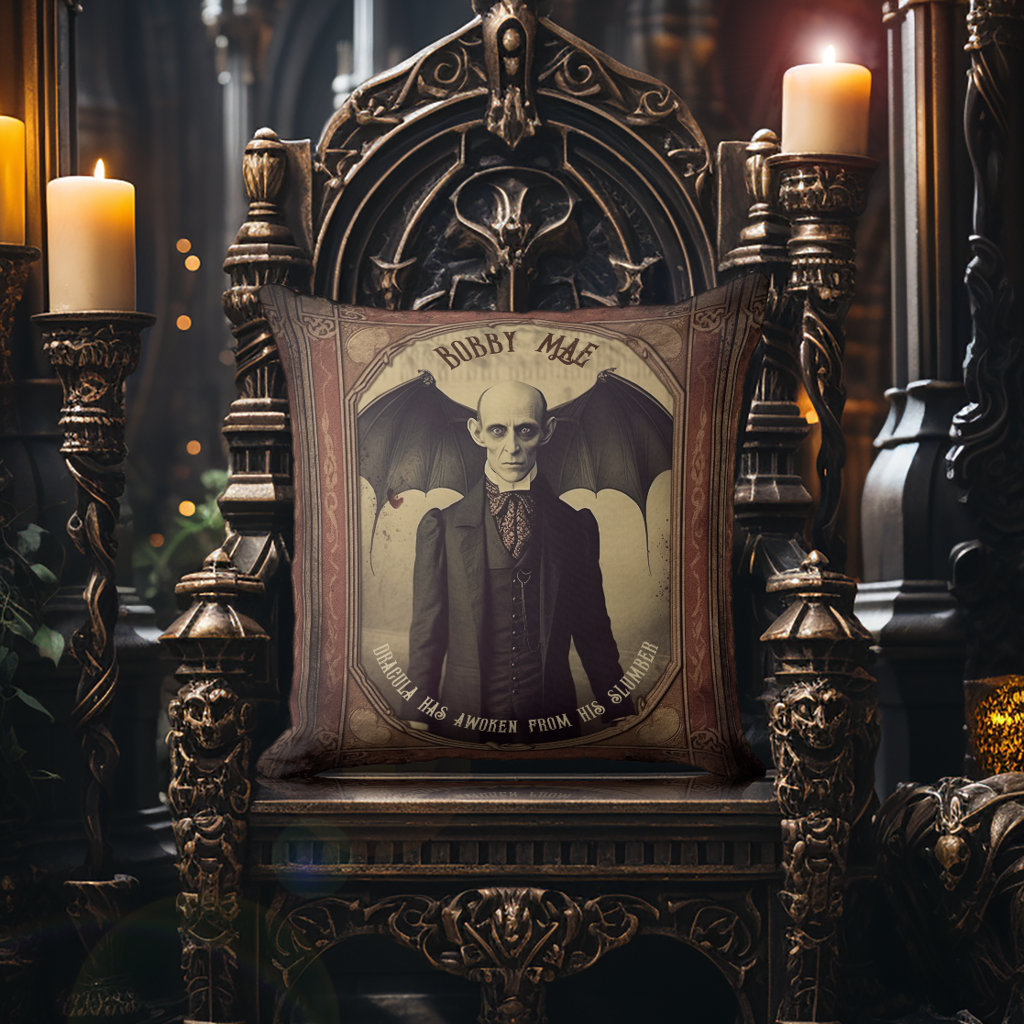 Vintage Victorian Gothic Dracula Vampire Throw Pillow